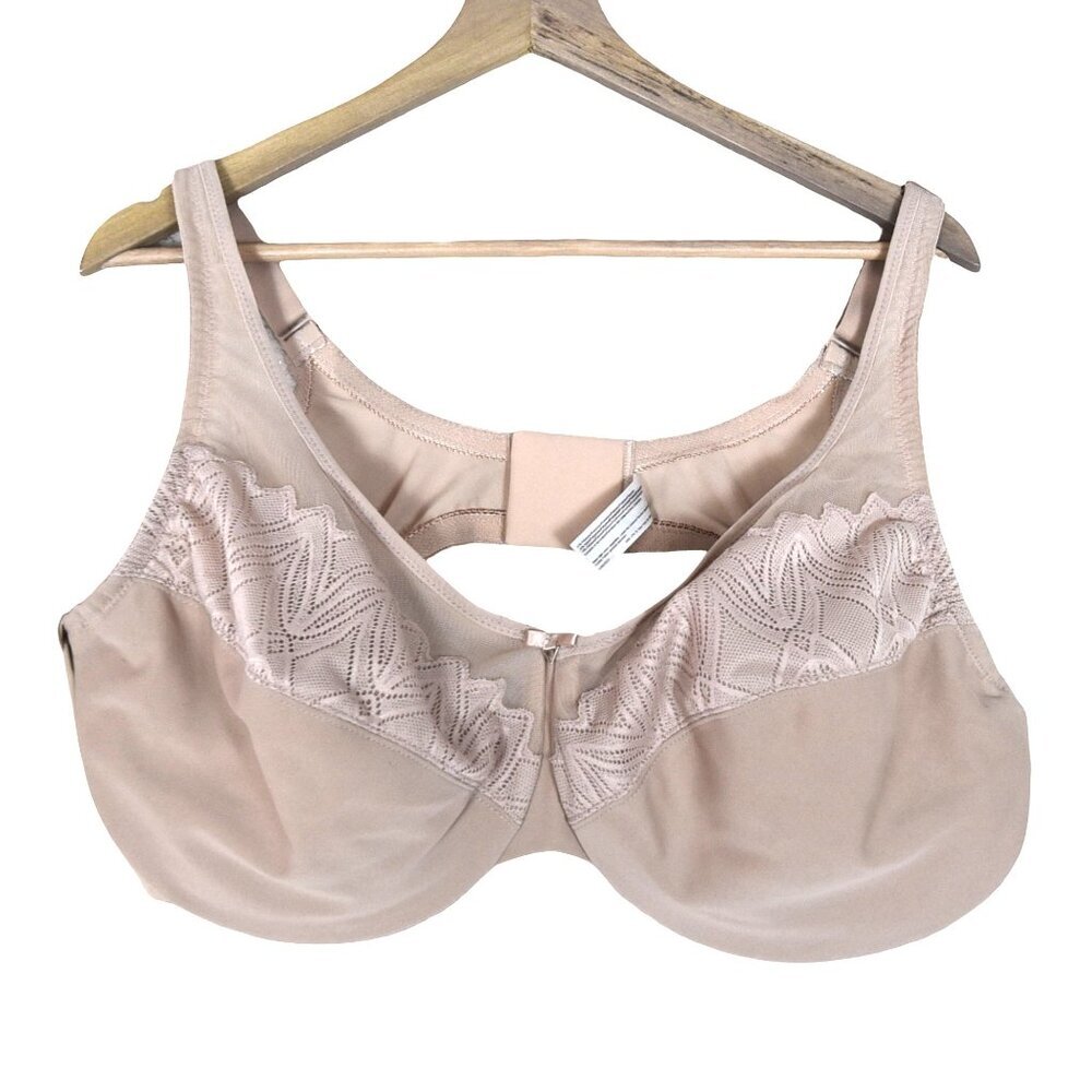 Glamorise Bra 48D Light Beige / Tan Lace Detail Underwire